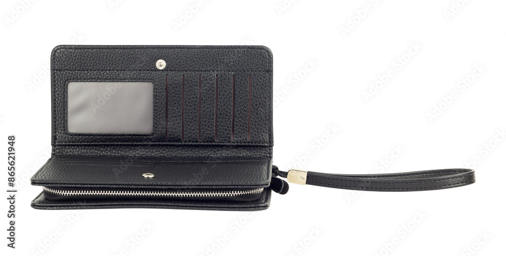 wallet with strap on hand, isolated from background wallet with strap on hand, isolated from background