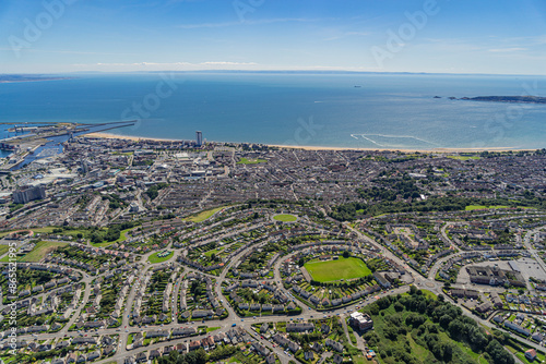 Aerial helicopter views over Swansea, Mumbles and the Gower Peninsular, Wales, UK
