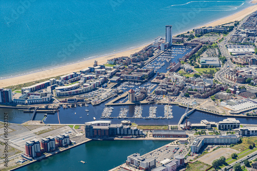 Tableau sur toile Aerial helicopter views over Swansea, Mumbles and the Gower Peninsular, Wales, U
