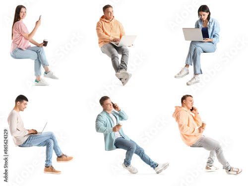 Collage of sitting young pe...