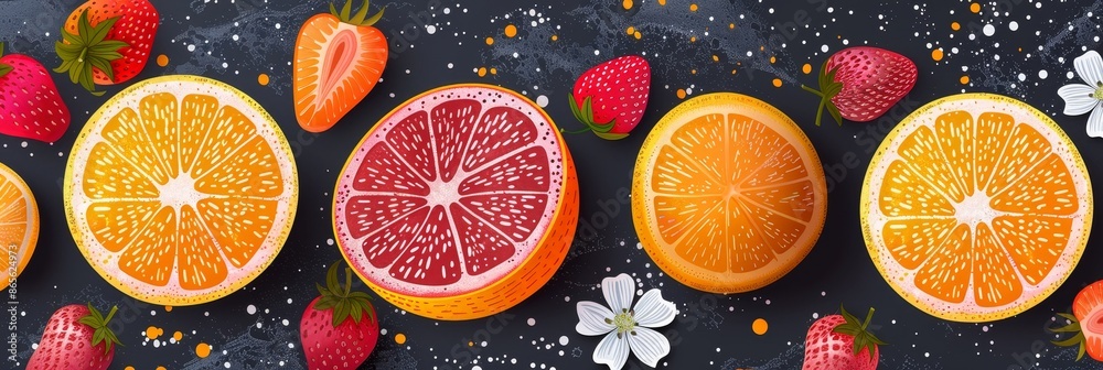 Elegant Abstract Fruit Background With Strawberries and Citrus Elegant Abstract Fruit Background With Strawberries and Citrus