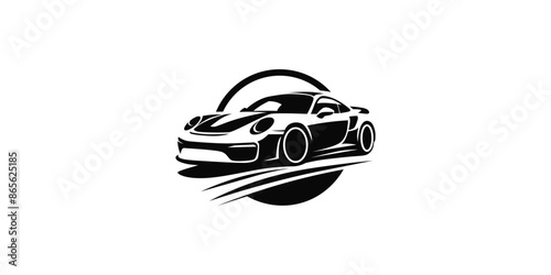 Sports car sideview logo black and white style illusstration