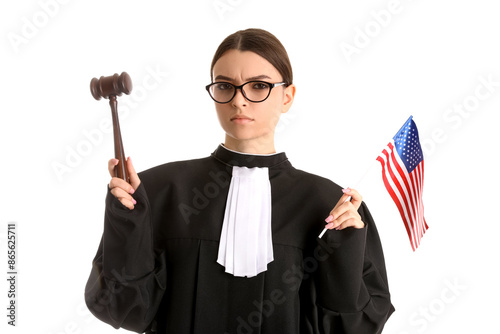 Female judge with gavel and...