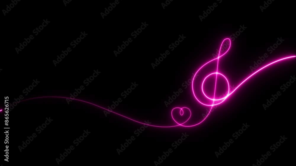 Neon music sheet. Line art. Musical symbols. Isolated on black ...