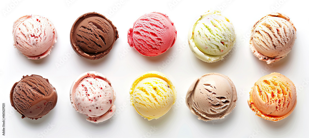 Set of different ice cream scoops isolated on white background Set of different ice cream scoops isolated on white background