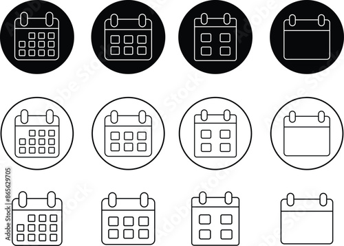 Calendar icons set. Containing date, schedule, month, week, appointment, agenda, organization and event symbol flat line vector collection isolated on transparent background for graphic and web design © WaQar