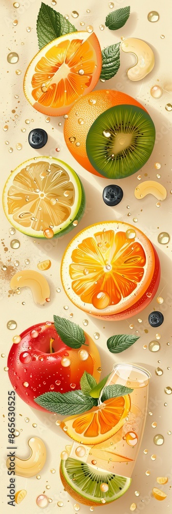 Abstract Fruit Background With Citrus and Kiwi Abstract Fruit Background With Citrus and Kiwi