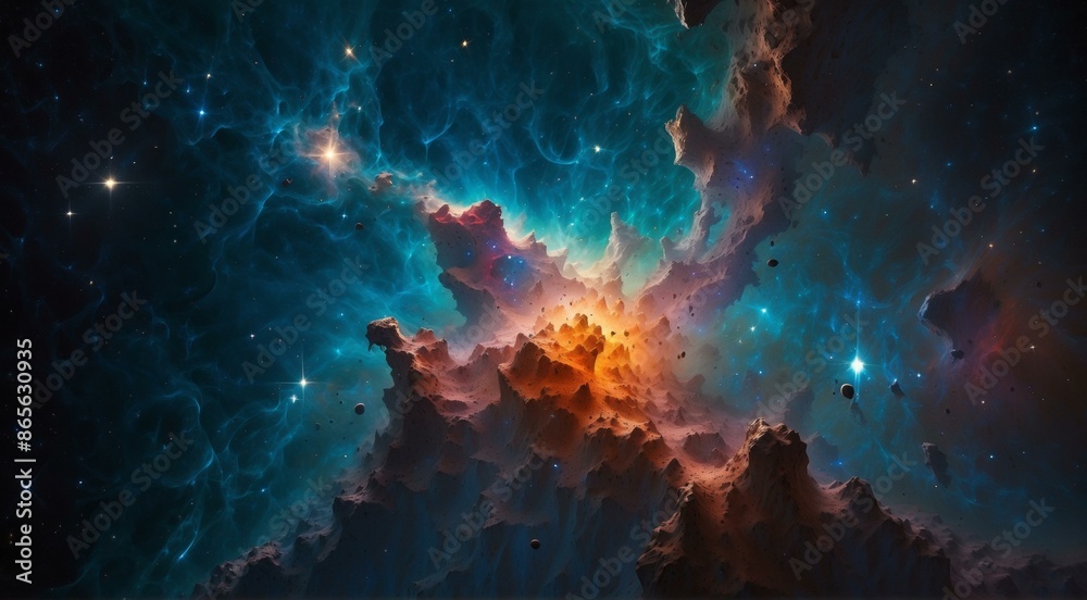 A colorful nebula with stars and clouds in the background. AI. A colorful nebula with stars and clouds in the background. AI.