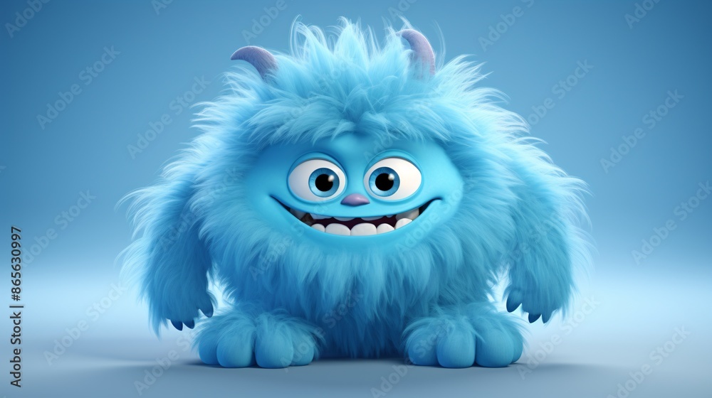 Charming blue monster with fluffy fur, in 3D animation style. Charming blue monster with fluffy fur, in 3D animation style.