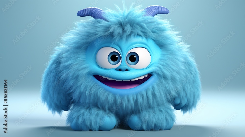 3D cartoon character of a cute, blue, furry monster. 3D cartoon character of a cute, blue, furry monster.