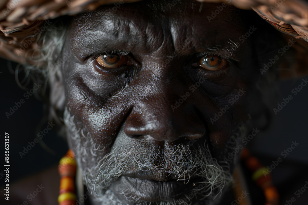 Close-up portrait of a senior Indigenous man, studio photo, against a sleek gray studio backdrop Close-up portrait of a senior Indigenous man, studio photo, against a sleek gray studio backdrop