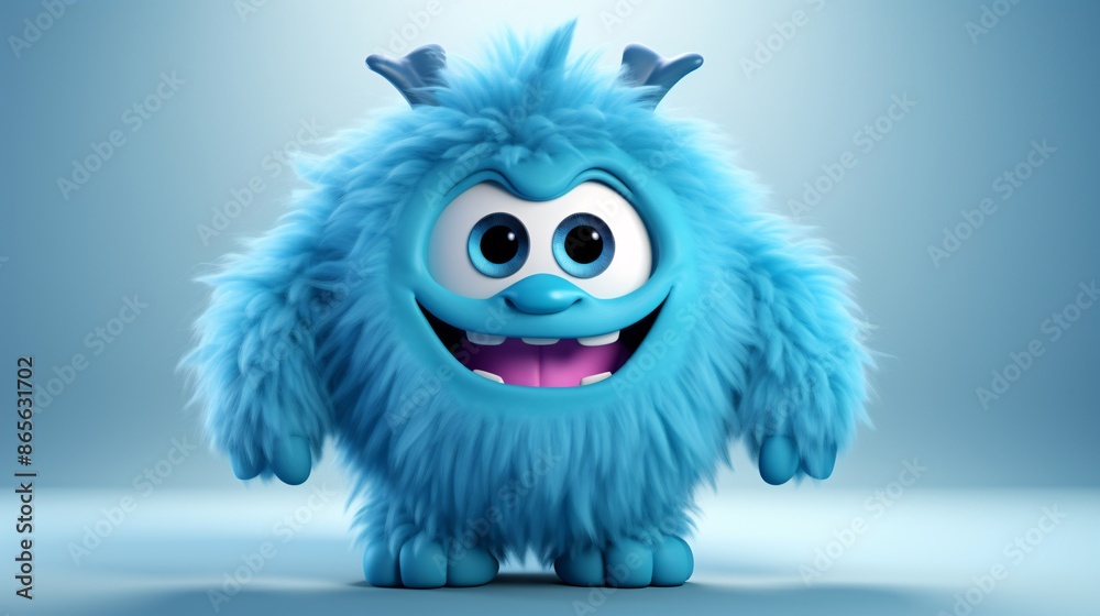 Playful 3D cartoon character of a blue, fluffy monster. Playful 3D cartoon character of a blue, fluffy monster.