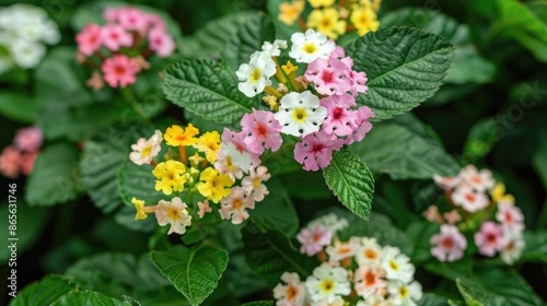 Lantana Lantana Camara with White Pink and Yellow Flowers