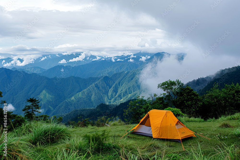 Mountain Camping Beneath Snow-Capped Peaks With a View Mountain Camping Beneath Snow-Capped Peaks With a View