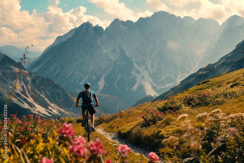 Obraz premium Mountain Biking Adventure in the Alps on a Sunny Day