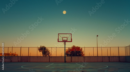 Full moon right above a basketball hoop photo