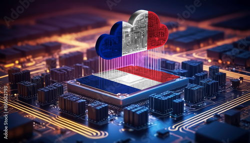 Wallpaper Mural Technology soaring, a France flag-themed cloud hovers above a processor, symbolizing innovation in the digital age Torontodigital.ca