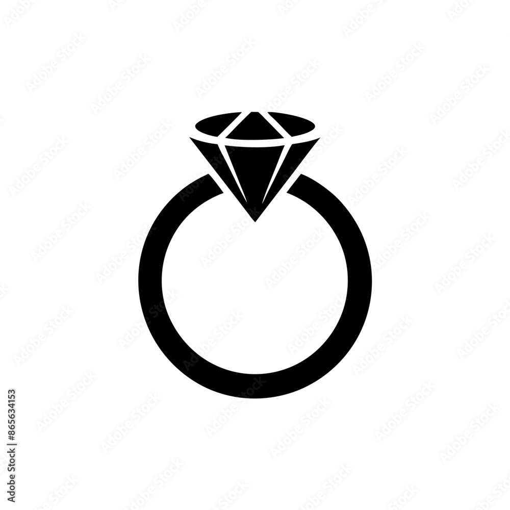 An elegant black and white silhouette of a ring adorned with a diamond An elegant black and white silhouette of a ring adorned with a diamond
