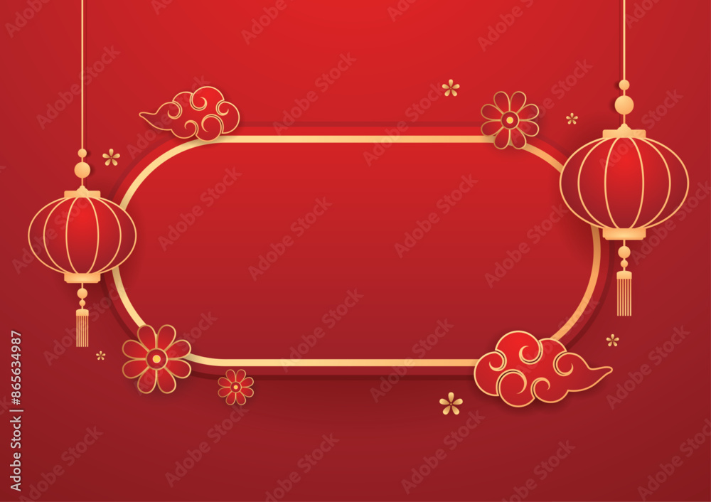 Happy Chinese new year 2025. Chinese new year banner with circle for show product. Greeting card. China frame with lantern on red background. Happy Chinese new year 2025. Chinese new year banner with circle for show product. Greeting card. China frame with lantern on red background.