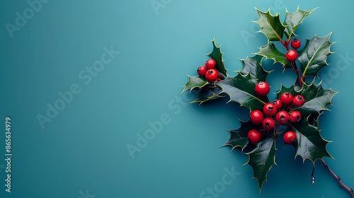 Christmas holly isolated on a blue background