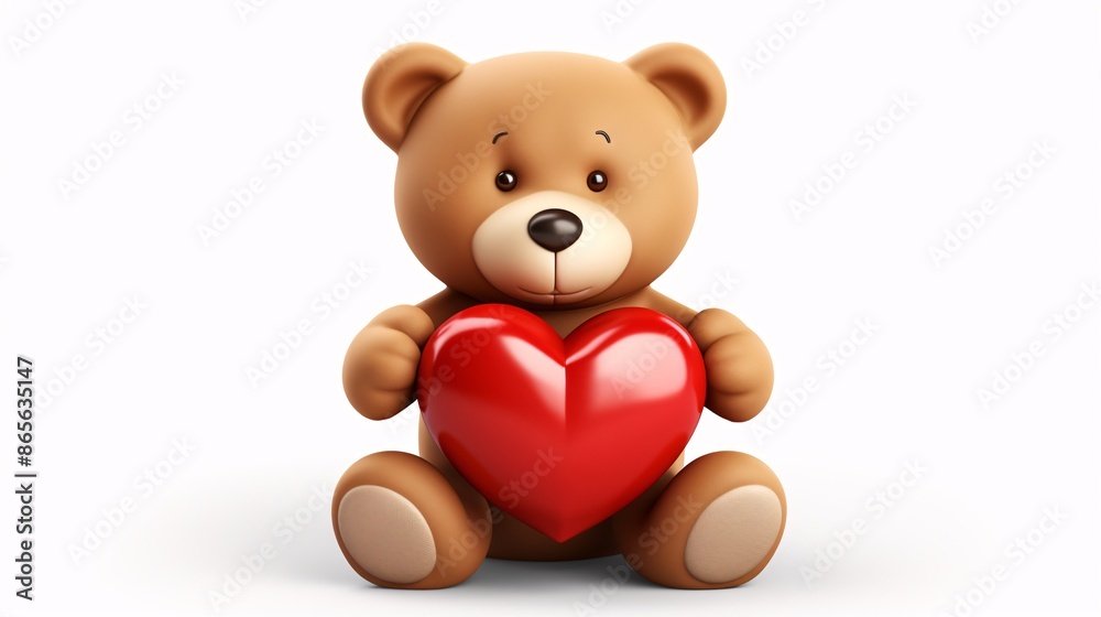Naklejka premium Cute teddy bear holding a heart.
