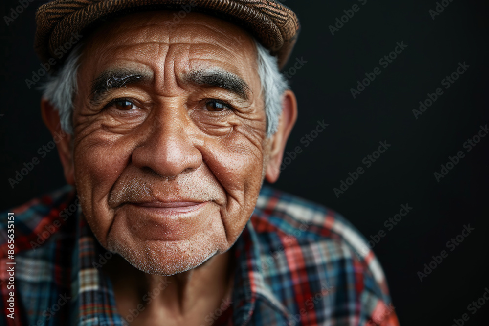 Close-up portrait of a senior Latino man, studio photo, against a sleek gray studio backdrop Close-up portrait of a senior Latino man, studio photo, against a sleek gray studio backdrop