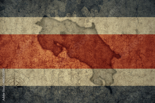 map and flag of costa rica on a old vintage crack paper background .