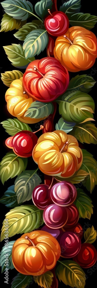 Abstract Fruit Branch With Cherries and Apples Abstract Fruit Branch With Cherries and Apples