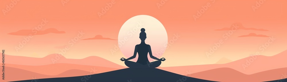 Silhouette of a person meditating against a serene sunset backdrop, creating a tranquil and calming atmosphere. Silhouette of a person meditating against a serene sunset backdrop, creating a tranquil and calming atmosphere.