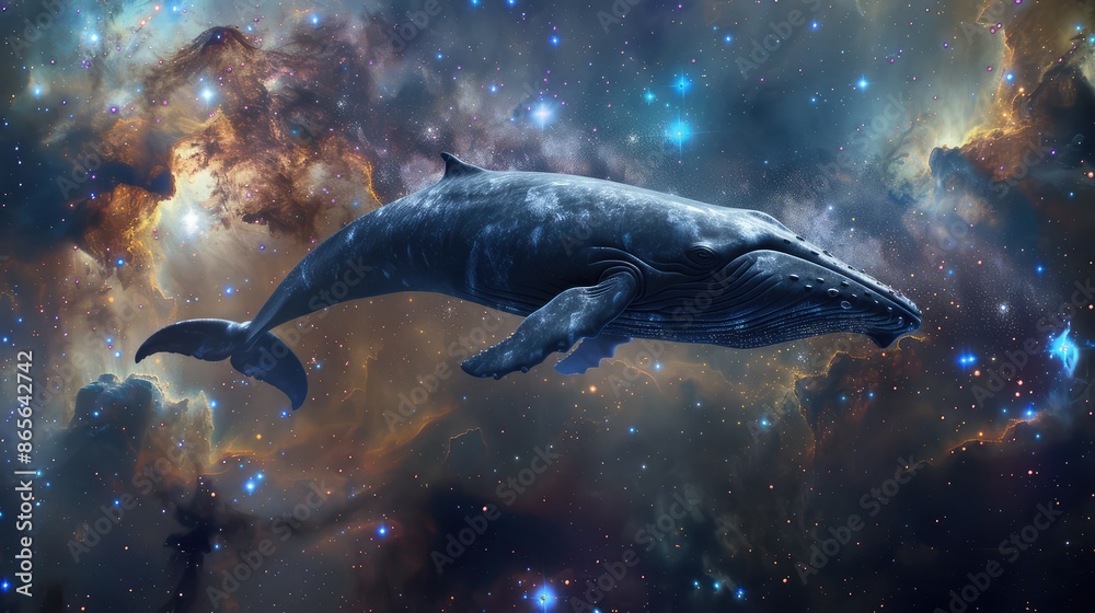 Fototapeta premium Surrealistic art of whale in the space. AI generated.