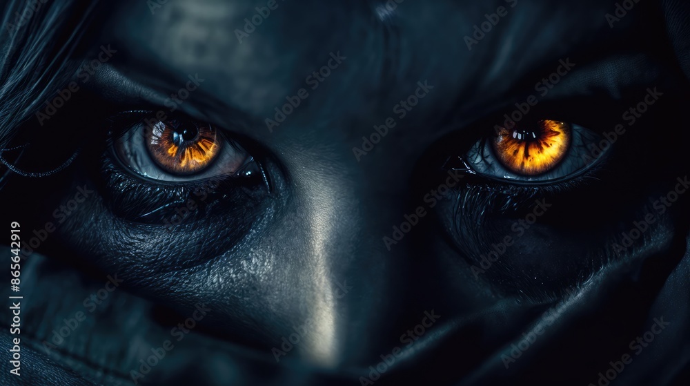 Photo of scary glowing eyes. AI generated. Photo of scary glowing eyes. AI generated.