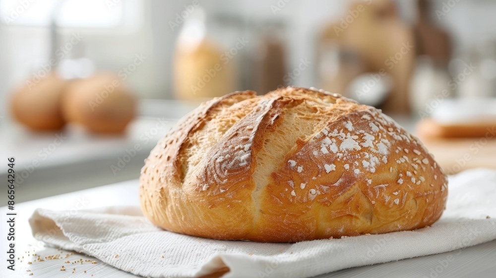 Fresh bread on soft focus white background, perfect for culinary concepts with space for text Fresh bread on soft focus white background, perfect for culinary concepts with space for text