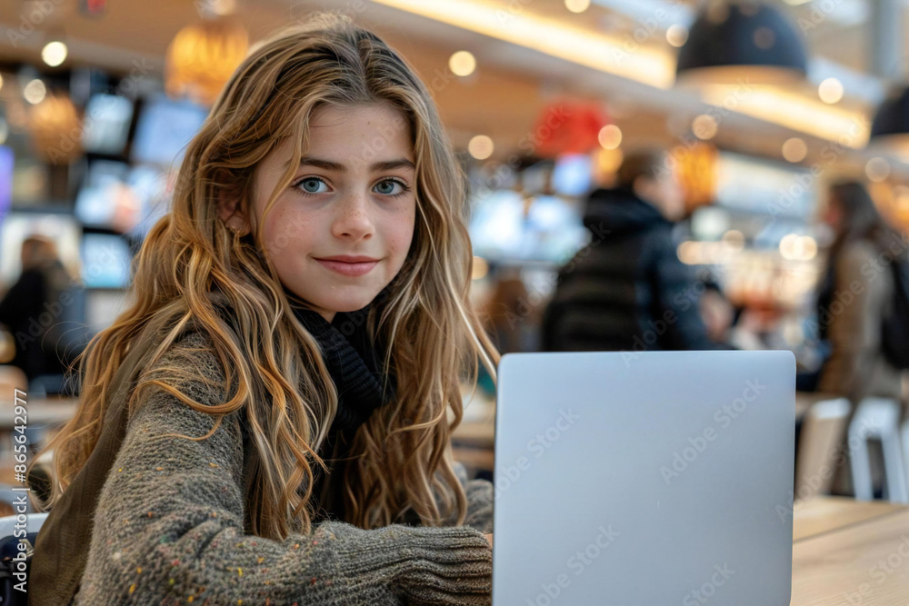 young girl chatting on a social website with her laptop, capturing her interaction with technology and social media. young girl chatting on a social website with her laptop, capturing her interaction with technology and social media.