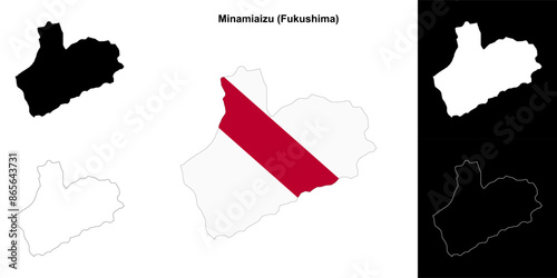 Minamiaizu (Fukushima) outline map set photo