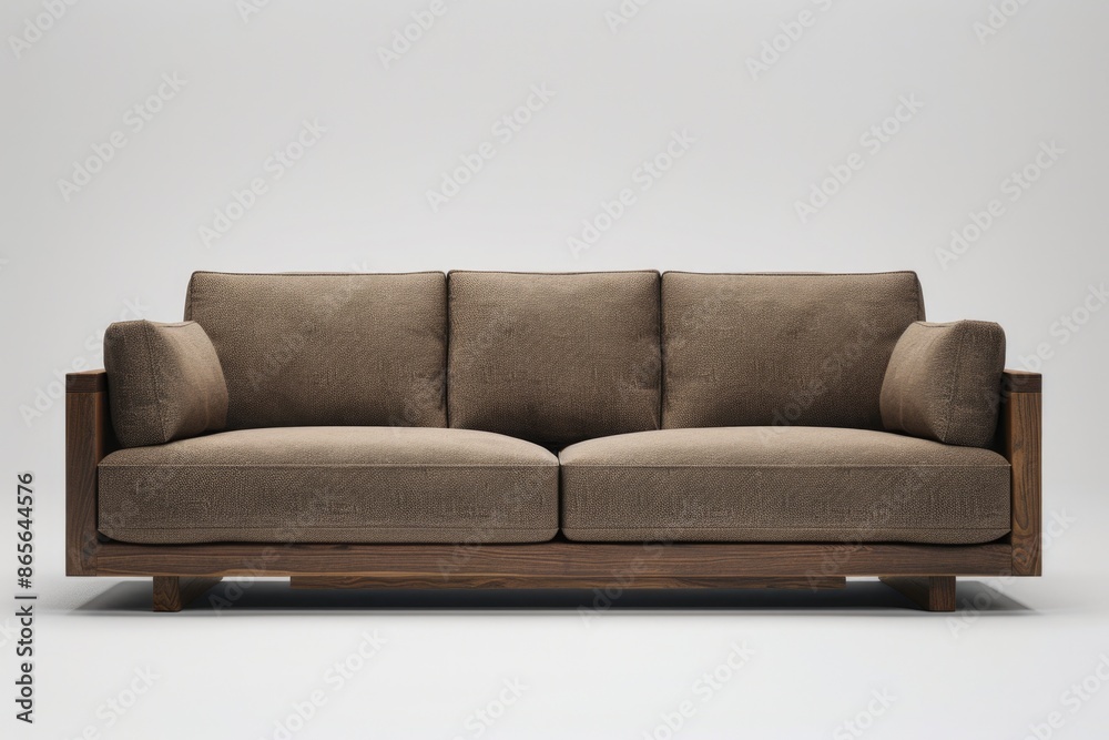 Fototapeta premium A brown couch sits on top of a white floor, ideal for home decor and interior design inspiration