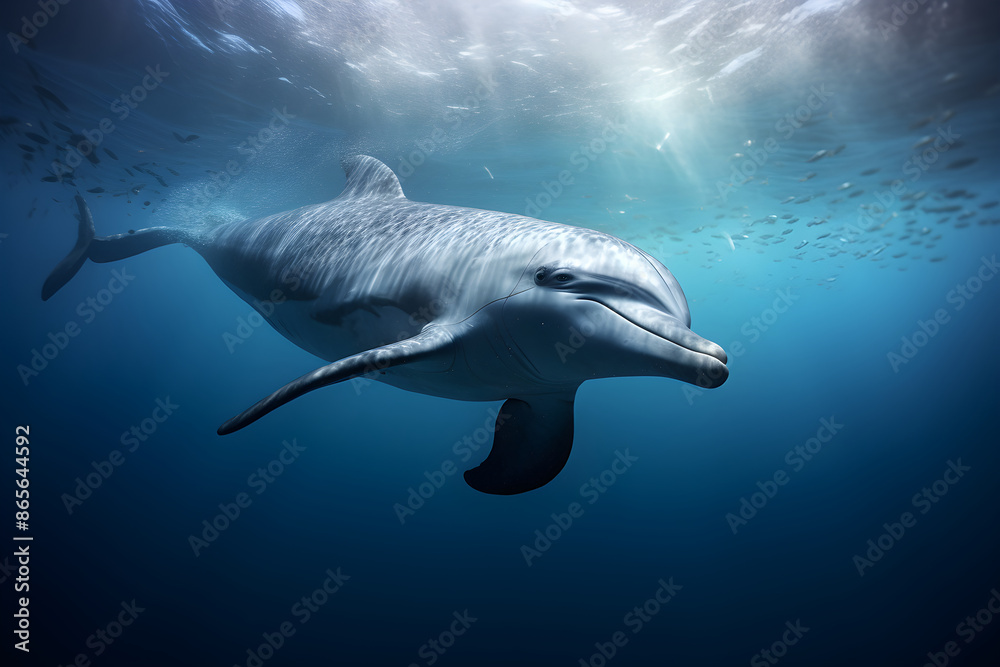 Naklejka premium Underwater Serenity: Capturing the Majestic and Graceful Movement of a Dolphin in its Natural Habitat