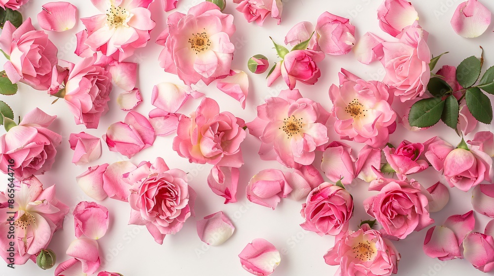 Obraz premium Banner adorned with blooming pink roses, forming a floral frame.