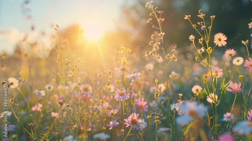 Obraz premium Scenic summer meadow adorned with wildflowers