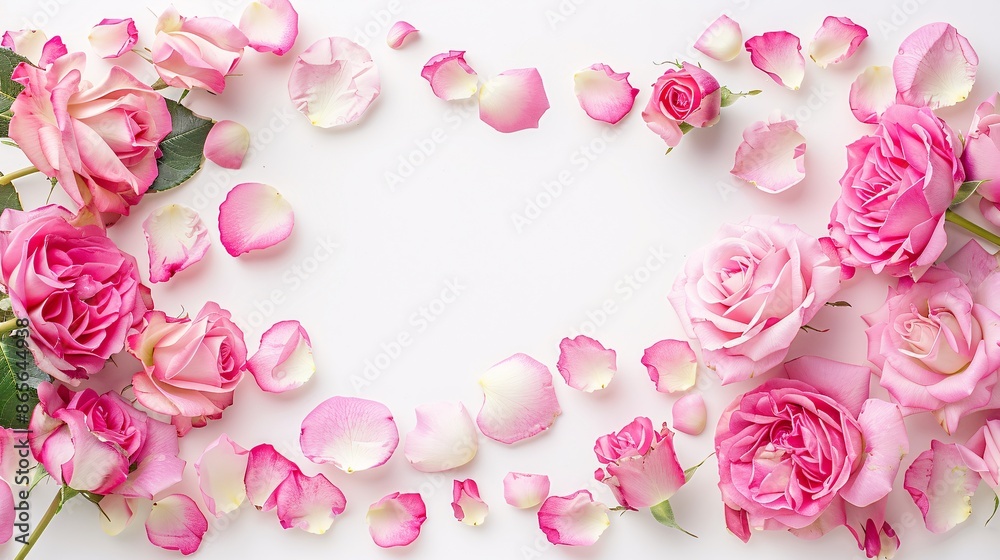Banner decoration featuring a frame of vibrant pink roses in bloom. Banner decoration featuring a frame of vibrant pink roses in bloom.