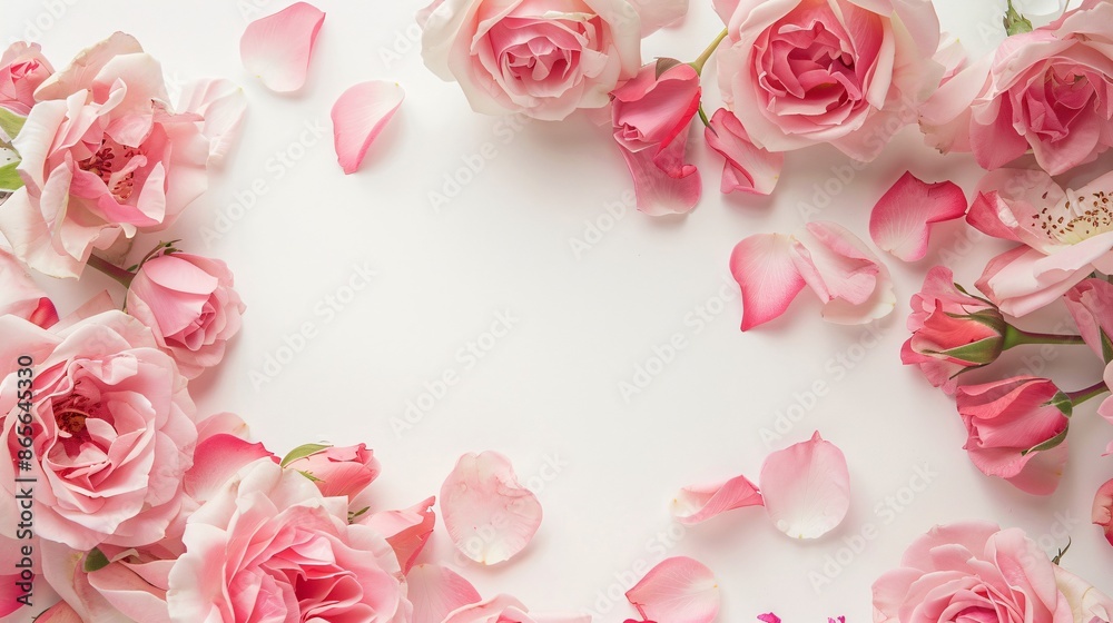 Floral frame of vibrant pink roses for a banner decoration. Floral frame of vibrant pink roses for a banner decoration.