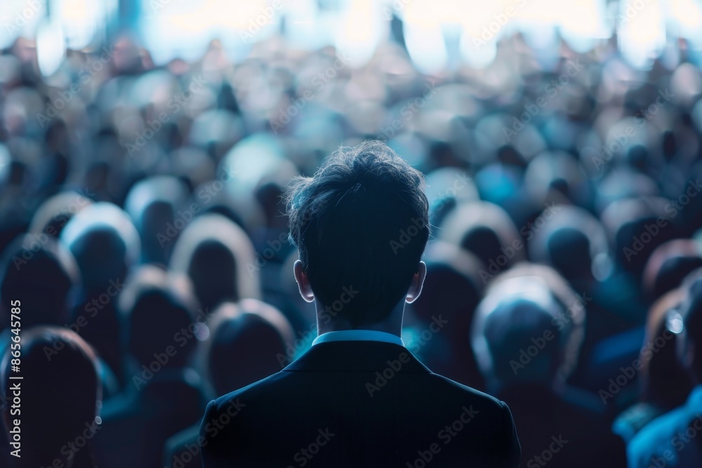 Fototapeta premium Man in suit facing audience blur focus concept