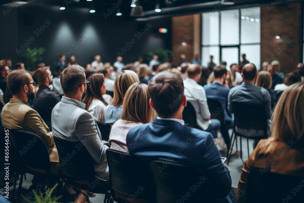 Business conference audience attending seminar with people seated concept Business conference audience attending seminar with people seated concept