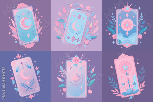 Vector set of magical tarot cards