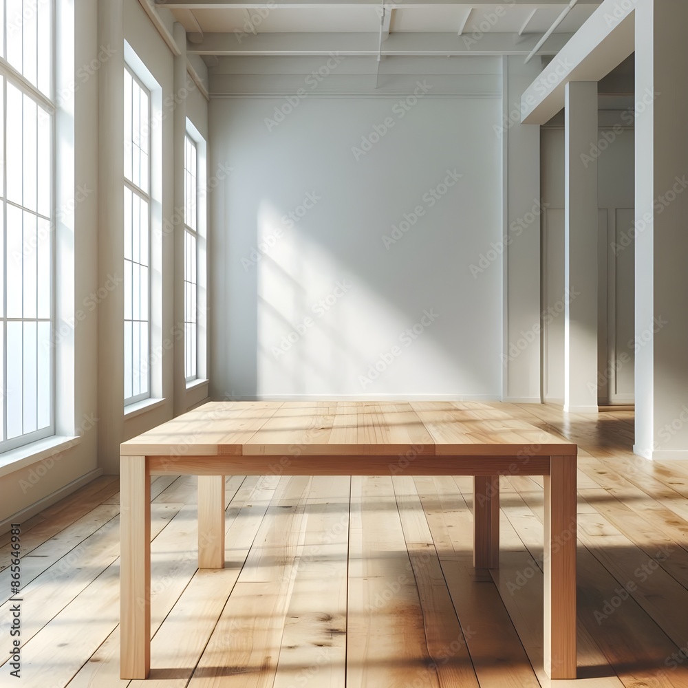 Fototapeta premium Empty wooden table. Empty wall in the background.