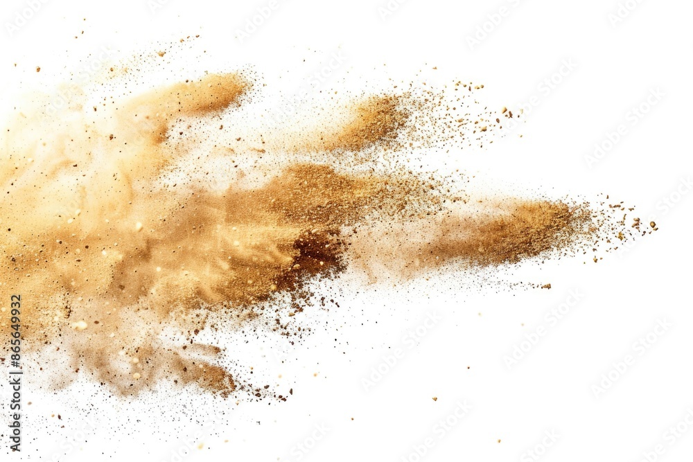 A cloudy of dust particles suspended in mid-air against a pure white background A cloudy of dust particles suspended in mid-air against a pure white background