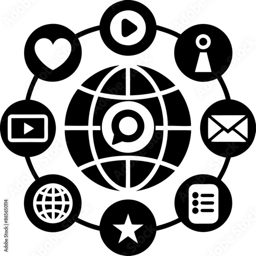 A collection of black and white contact icons displayed on a white background