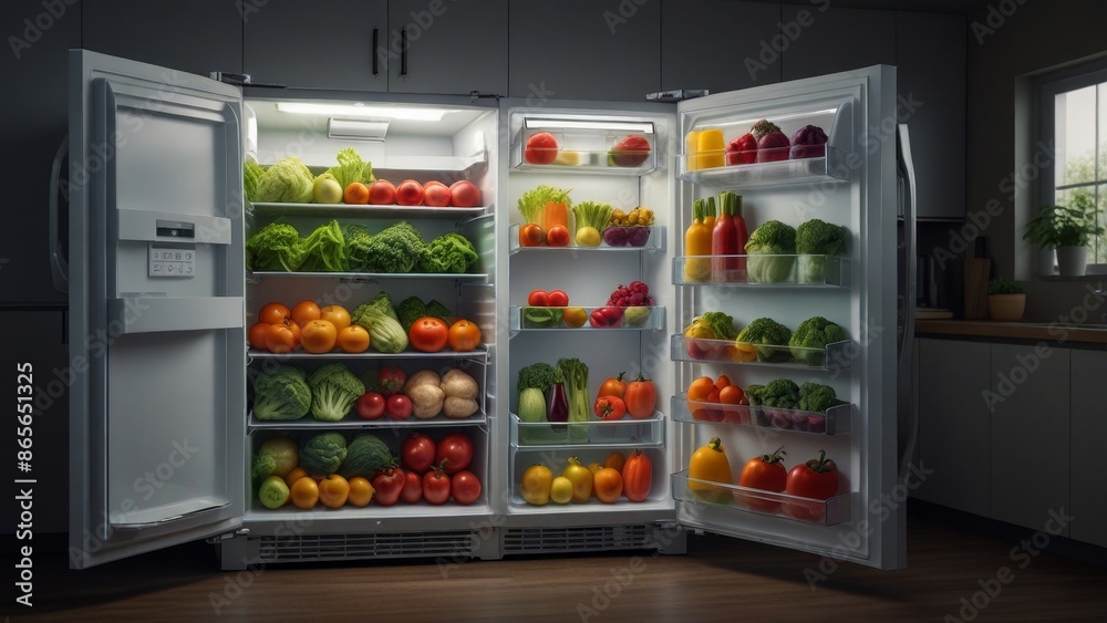 Organized Refrigerator with Fresh Produce Organized Refrigerator with Fresh Produce