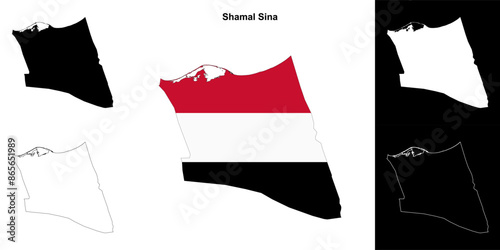 Shamal Sina governorate outline map set photo