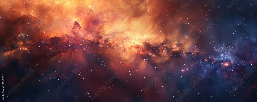 Fototapeta premium Cosmic Nebula Galaxy Background with Copyspace for Text