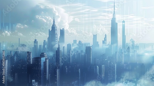 Futuristic Cityscape with Open Sky for Text - Urban Landscape with Copy Space for Messages  Sci-Fi Skyscraper Background